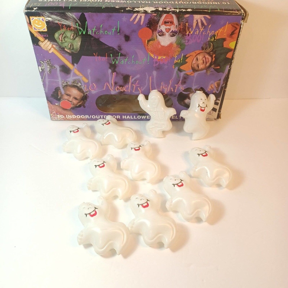 Vtg Halloween Blow Mold String Lights Covers 10 Ghosts Skeletons NO LIGHTS